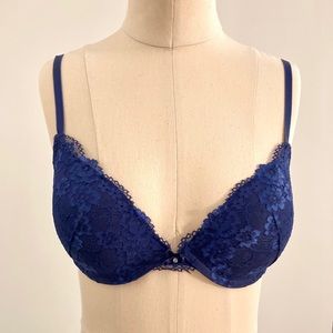 H&M Push Up Bra 32D Blue Floral Lace